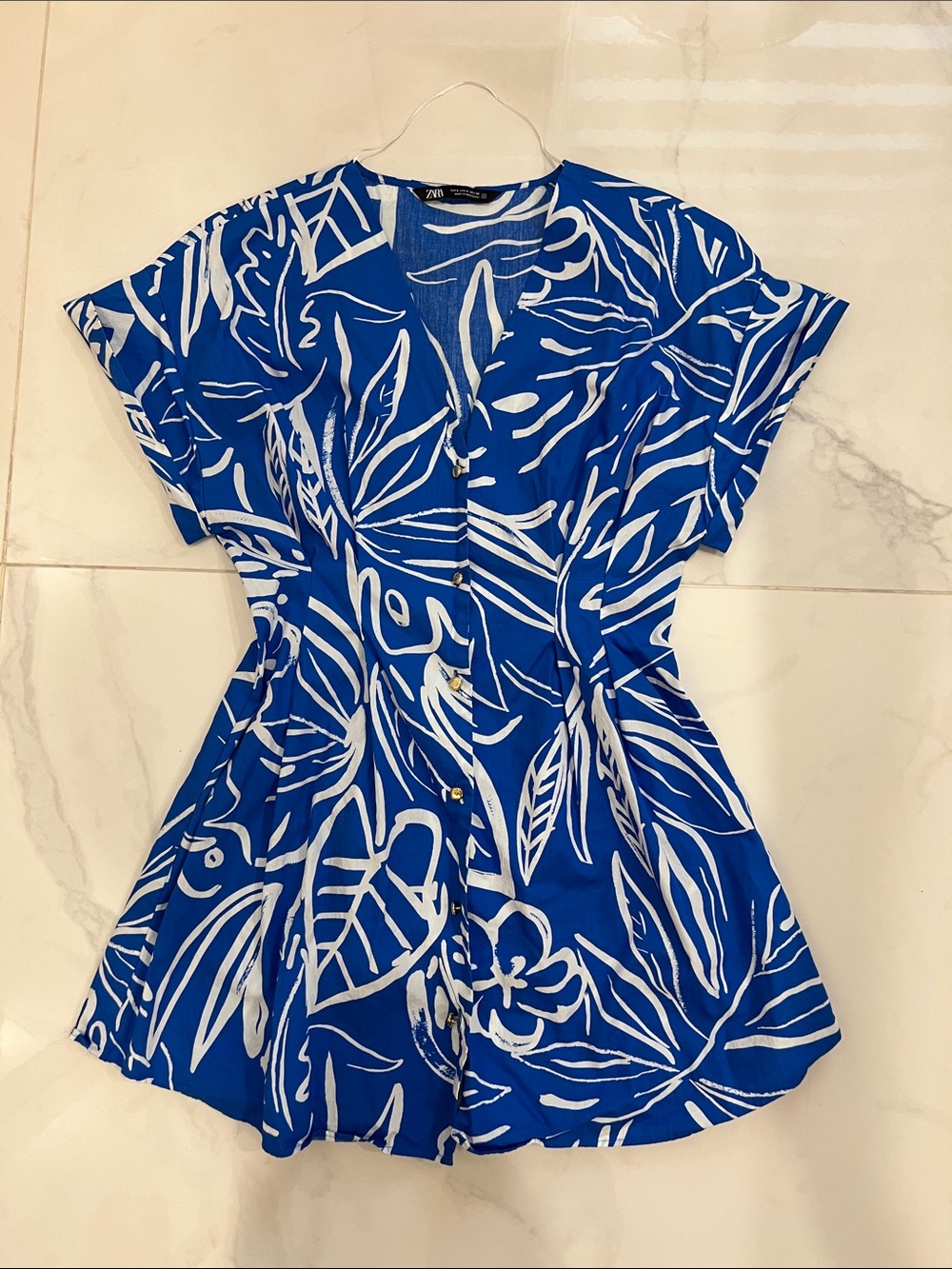 Zara Blue & White Tropical Print Dress